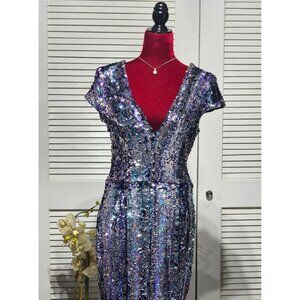 Dress the Population Women Zoe Brushstroke Sequin Mini Dress in Merlot Sz L 2991